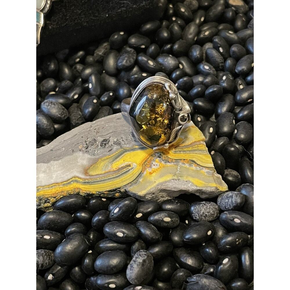 Sterling Silver Baltic Sea Honey Amber Ring~Scroll Accented Size 11 - Picture 8 of 9